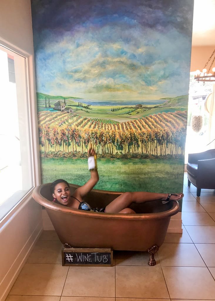Girl in a fake bathtub i