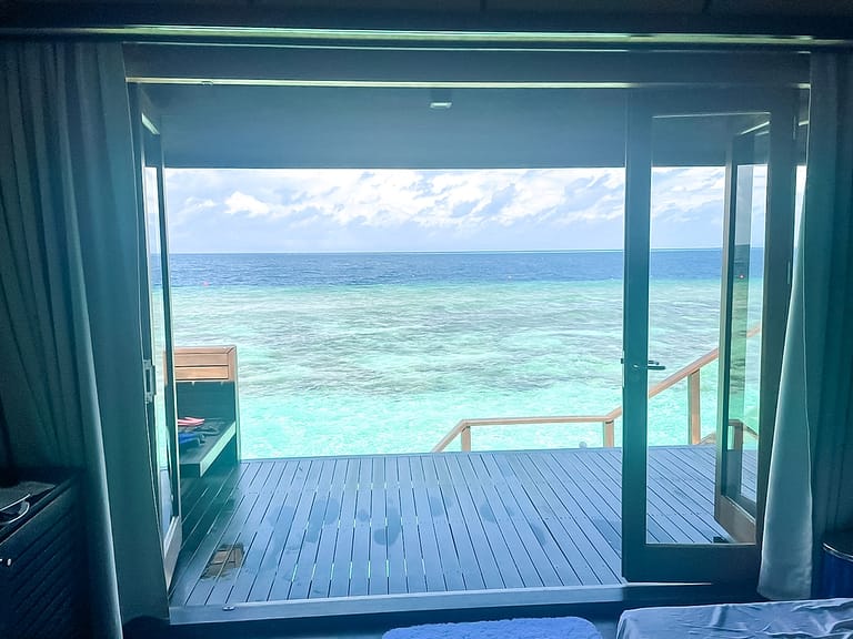 View of the private deck in the Deluxe Water Villa Suite