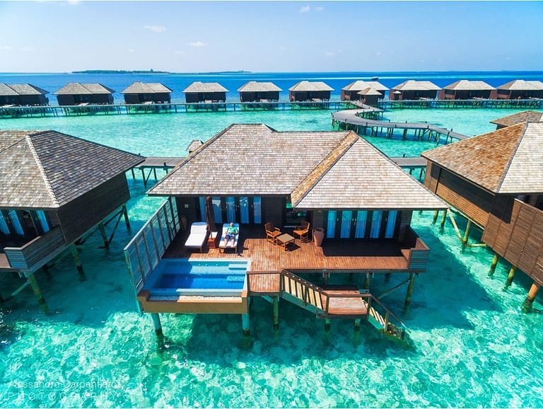 Aerial view of the Deluxe water villa suite